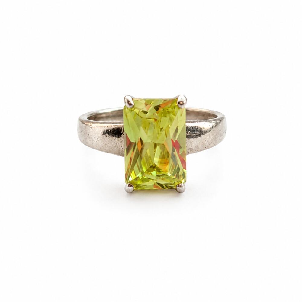 Sterling Silver Man Made Lemon Quartz Rings Set Size 7 & 7.5 Yellow Silver Pair - Picture 7 of 14